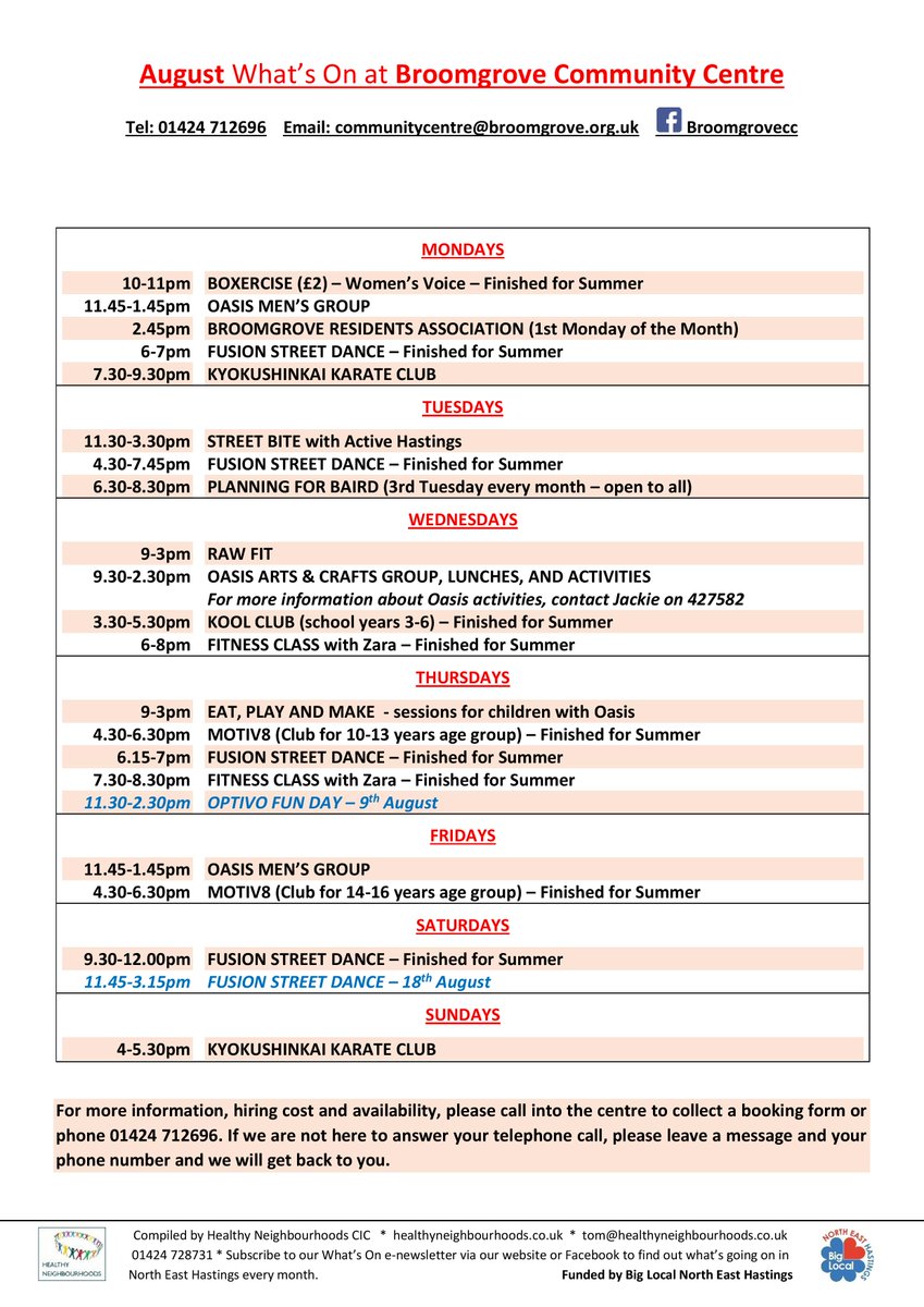 HealthyNeighbs's tweet photo. The August What's On newsletter is now available here: https://t.co/k37woAevKe
 And you can sign up to receive it every month here: https://t.co/k37woAevKe
 Funded by Big Local North East Hastings https://t.co/kk3q492Bcc