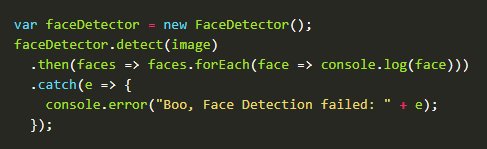 Souvir's tweet image. I just learn that Chromes has an experimental #FaceDetection API that you can enable at chrome://flags/#enable-experimental-web-platform-features
And it looks so simple to use!