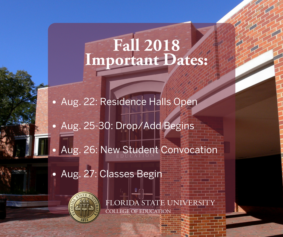 We're excited for the start of the fall 2018 semester! Here are a few important dates to put on your calendars
