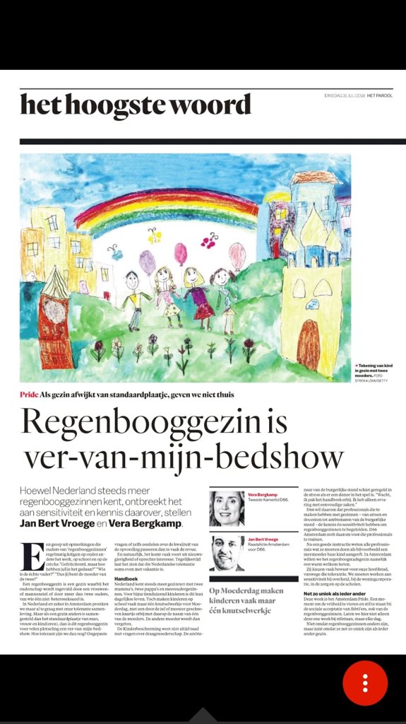 Vera Bergkamp (@vera_bergkamp) on Twitter photo Samen met <a href="/jan_bert/">Jan-Bert Vroege 🏳️🌈 🏠🚿🧹📻🎼</a> <a href="/d66amsterdam/">D66 Amsterdam</a> opiniestuk geschreven in <a href="/parool/">Het Parool</a> over het soms gebrek aan sensitiviteit tav #regenbooggezinnen. Niet omdat ‘regenbooggezinnen’ anders zijn, maar omdat ze net zo uniek zijn als ieder ander gezin. #familievannnu <a href="/D66/">D66</a> 🌈 #PrideAmsterdam Samen met <a href="/jan_bert/">Jan-Bert Vroege 🏳️🌈 🏠🚿🧹📻🎼</a> <a href="/d66amsterdam/">D66 Amsterdam</a> opiniestuk geschreven in <a href="/parool/">Het Parool</a> over het soms gebrek aan sensitiviteit tav #regenbooggezinnen. Niet omdat ‘regenbooggezinnen’ anders zijn, maar omdat ze net zo uniek zijn als ieder ander gezin. #familievannnu <a href="/D66/">D66</a> 🌈 #PrideAmsterdam