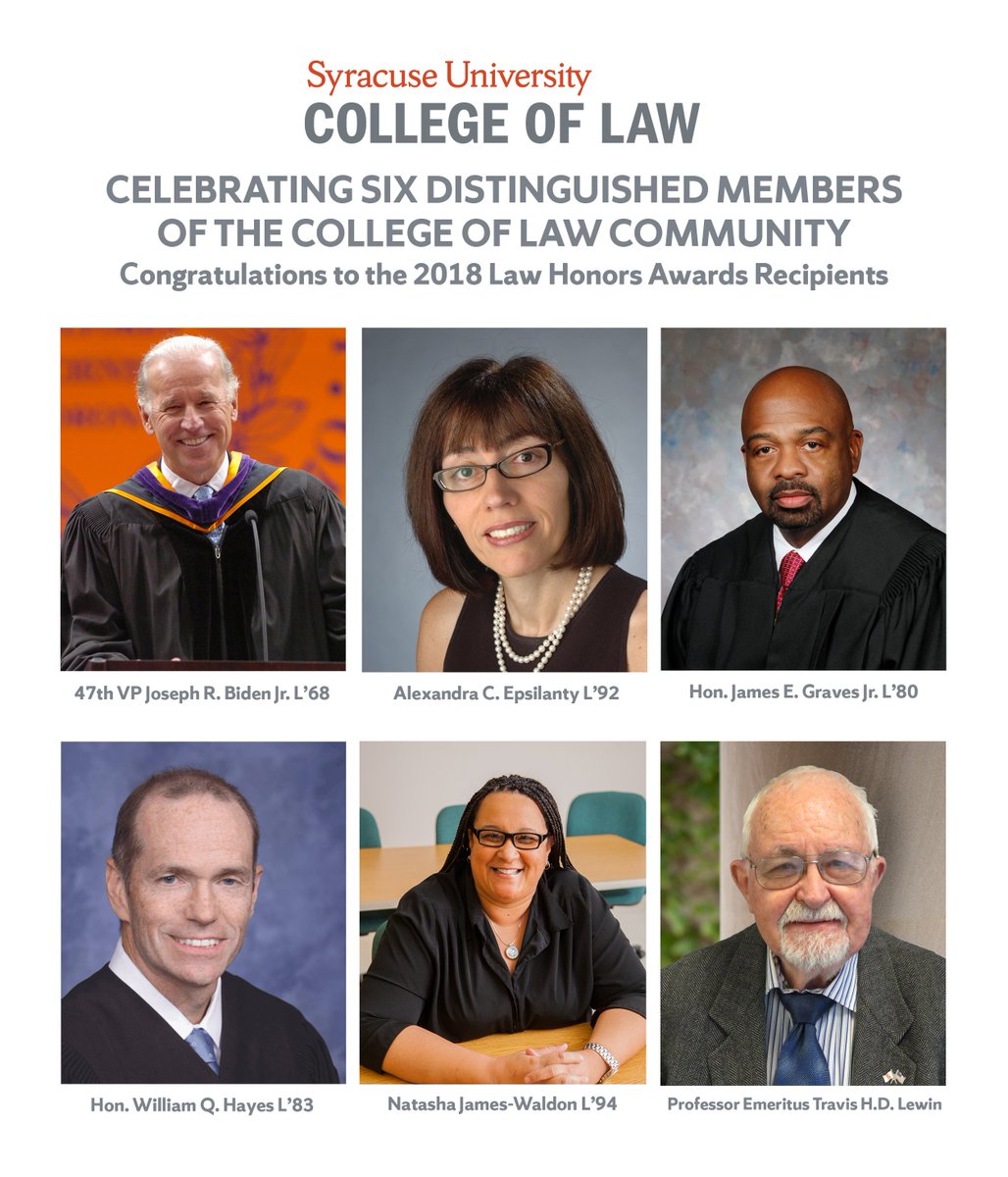 47th VP Joseph R. Biden Jr. and Five Other Distinguished Members of the Syracuse University College of Law Community to Receive Law Honors Awards law.syr.edu/alumni-friends… #lawschool