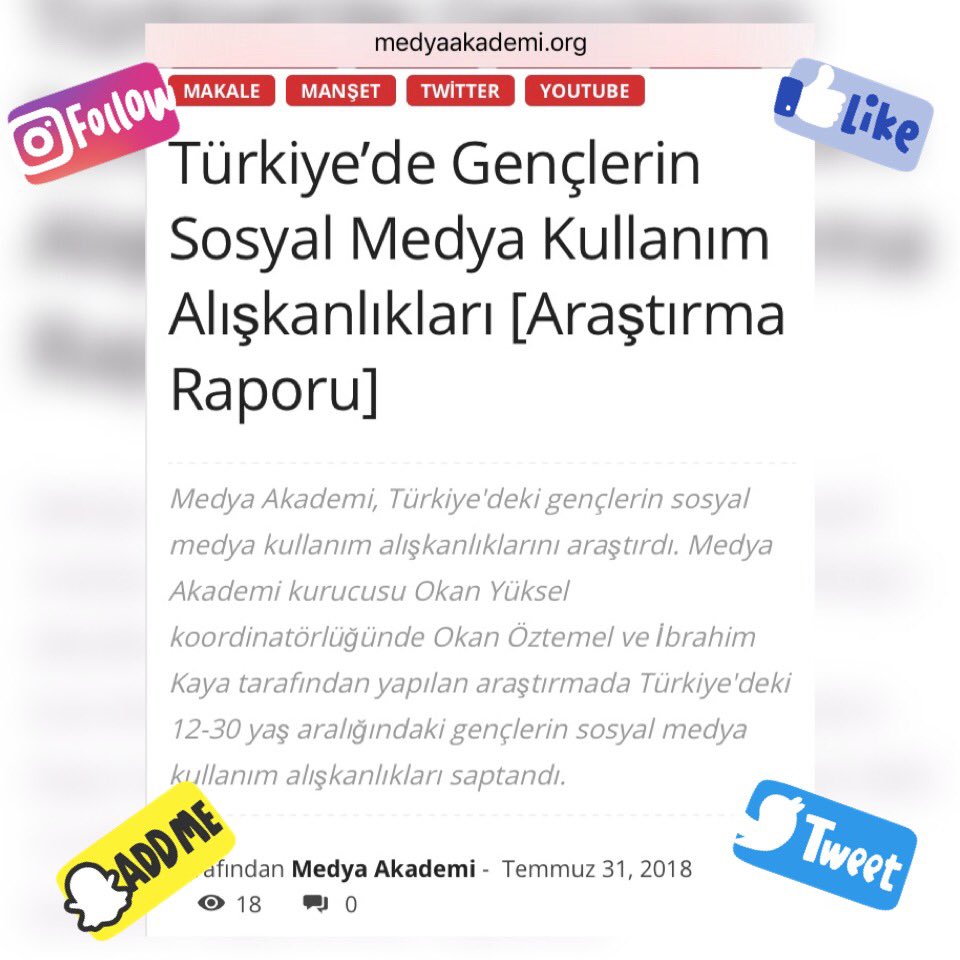 ibrahimkayatv's tweet photo. Türkiye'deki gençlerin sosyal medya alışkanlıklarına dair yaptığımız araştırmanın raporu yayınlandı https://t.co/YZYLBXQRcd 'da yayında #medyaakademi #okanyüksel @okanyuksel https://t.co/92R7xw2thG