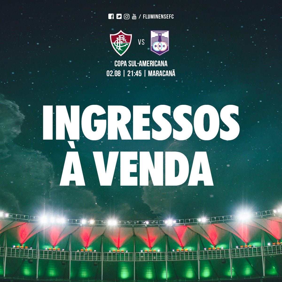 FluminenseFC's tweet photo. Com ingressos a partir de R$ 10, o Fluzão enfrentará o Defensor, nesta quinta, pela Sul-Americana. Já garantiu o seu lugar? Acesse https://t.co/0ZpdQbMcsn e não fique de fora dessa! #JuntosPelaSula https://t.co/erJB6jwZ9g