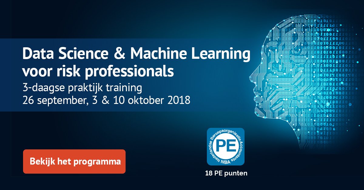 Toekomstige #risico's voorspellen; te mooi om waar te zijn toch? Dat is het niet. Leer hier meer over tijdens onze training #DataScience #MachineLearning #Risk iir.nl/events/data-sc…
