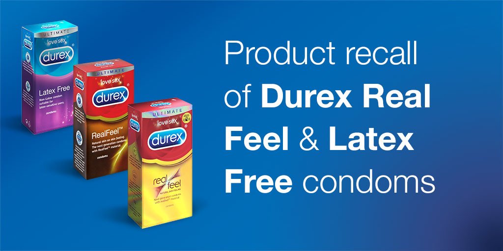 As a precautionary measure, we are recalling a few specific batches of Durex Real Feel and Durex Latex Free condoms. No other Durex products are affected. For more information please visit durex.co.uk / durex.ie bit.ly/2OvJcPJ