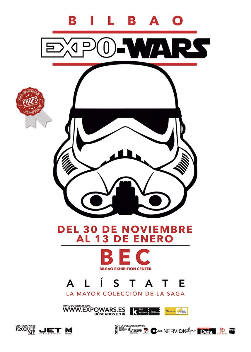 expowars's tweet photo. ¡Ya disponibles en https://t.co/6ISHTAiHRB los tickets para disfrutar desde el 30NOV de 2018 al 13ENE de 2019 #Expowars en el @BEC_Bilbao de #Bilbao! #starwars #expo #BEC #starwarslover #starwarsfan https://t.co/2Y1vz0vo7t