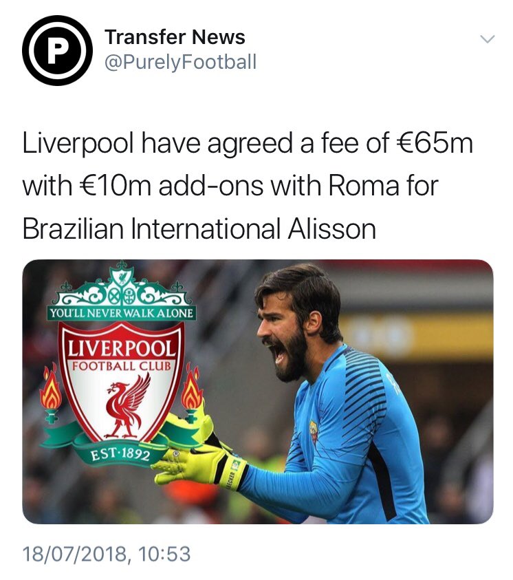 LiverpoolClips's tweet photo. Ronaldo✅
Torreira✅
Mahrez✅
Alisson✅

@PurelyFootball reported them before they were official👏

Want breaking transfer news for the rest of the summer? You should definitely follow them🔥 https://t.co/6h02QgUXQ6