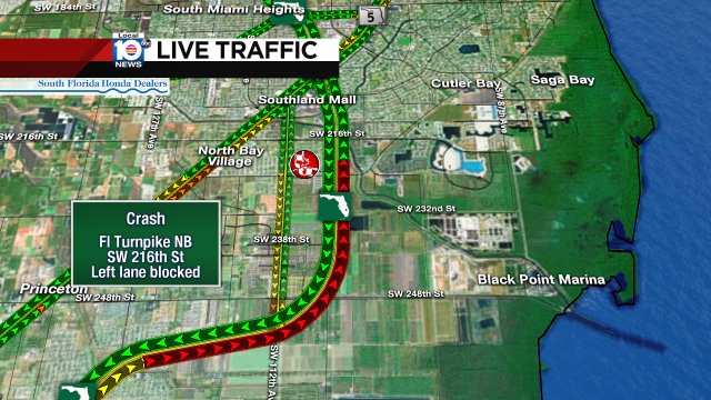 #TRAFFICALERT Crash on the Fl Turnpike NB at SW 216th St. Left lane blocked #MIAMI # TRAFFIC https://t.co/qDcqOaJzey