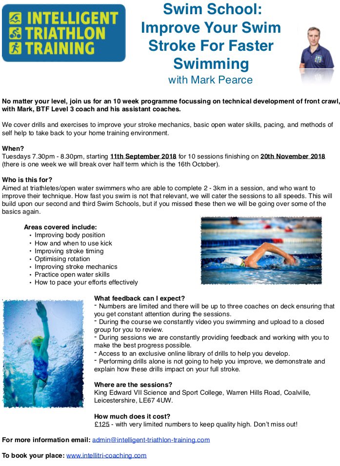 🏊‍♀️💦 S W I M  S C H O O L 💦🏊🏼‍♂️

Bookings have now opened for our next Swim School.
Hurry if you want to secure your spot on our first class swim school starting 11th September 2018 @KingEdCollege. Limited spaces available. We know the secrets to make you swim FASTER!