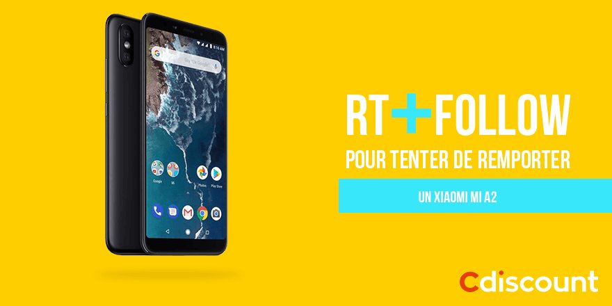 Cdiscount's tweet image. 🎁 #Concours 

👌 À gagner pour les #Soldes2018 : #Xiaomi Mi A2 32Go   👉 bit.ly/2OrOnAi

🔸 Pour tenter votre chance : 
#RT + #FOLLOW @Cdiscount

☑️ TAS 08/08