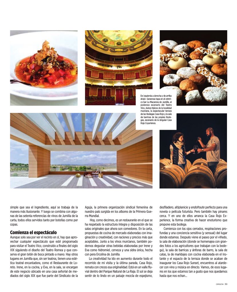 En la última edición de la Revista <a href="/origenonline/">ORIGEN</a> pueden ver un estupendo reportaje sobre Jumilla y su <a href="/RutaVinoJumilla/">Ruta del Vino Jumilla</a> titulado #JumillaEnoturismoIngenioso
👏🏽🍷🍇

🖊 <a href="/oscarcheca/">Óscar Checa Algarra</a> 
.
.
#Enoturismo #ConoceJumilla #TurismoDelVino #VenAJumilla #RevistaOrigen #Medios #Vino #Wine