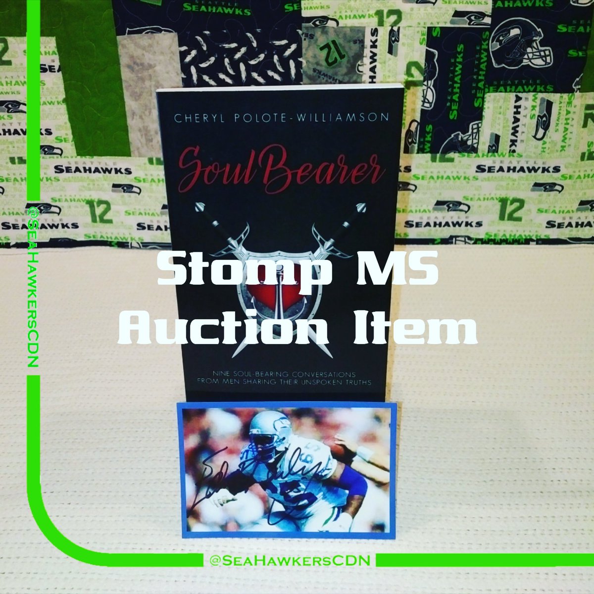 SeaHawkersCDN's tweet photo. AUCTION ITEM (Preview)
📆
Join us for #StompMS at 5pm AUG 02 in #YVR
📝
Signed copy of Soul Bearer, book of personal essays from 9 men, incl. #SeahawksLegend Edwin Bailey, openly expressing their emotions, sharing fears and failures
📷
PLUS: Photo signed by #EdwinBailey
📋
#endMS https://t.co/E9P17KBbG0