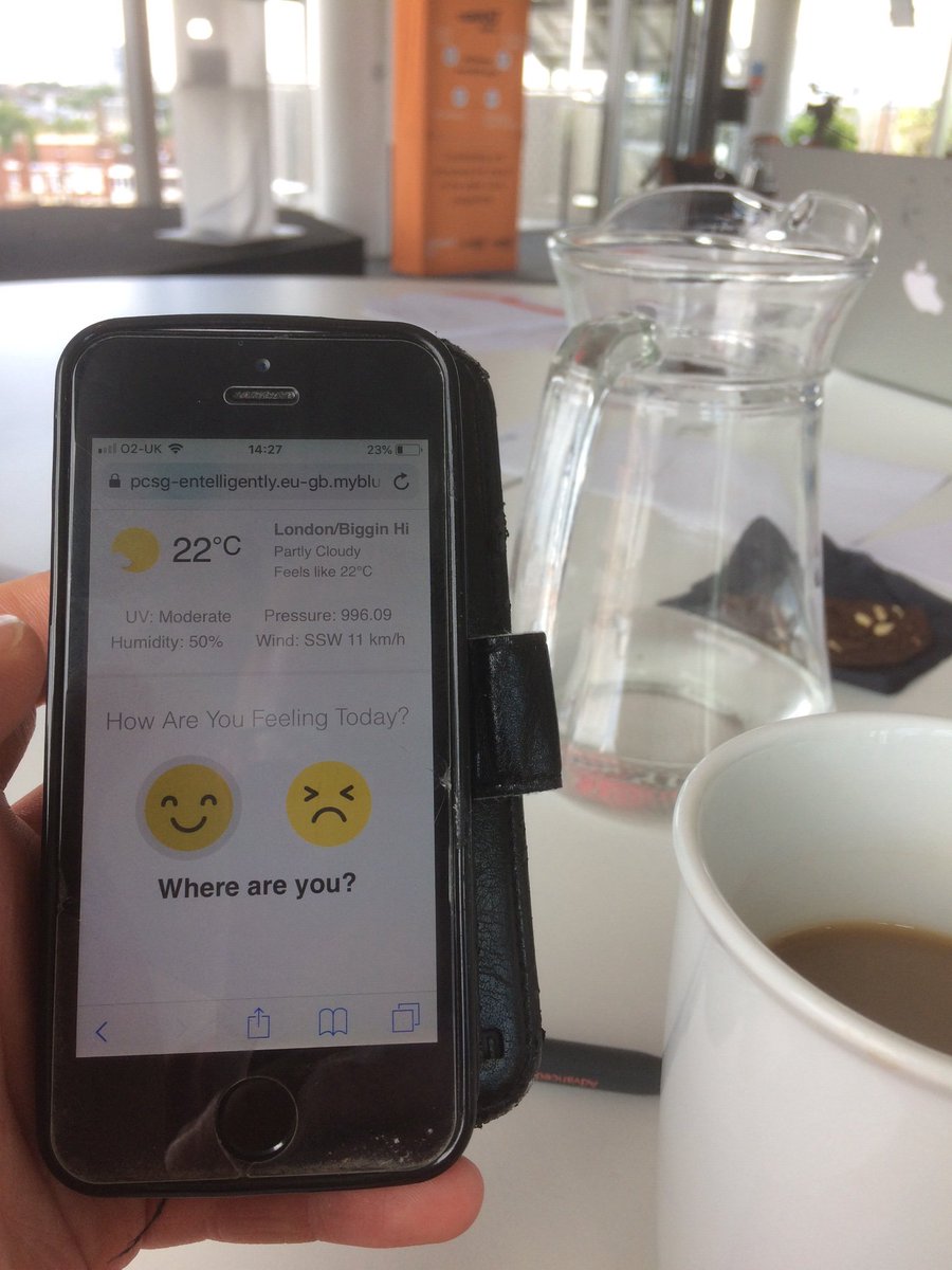Entelligently's tweet photo. Just had lunch in @DigiCatapult for the #IoTBootcamp run in parallel with @IoTUKNews &amp; @futurecitiescat #feelinggood how do you feel? #IoTdata #comfortdata #productivitydata https://t.co/aCB8OiBf2Z