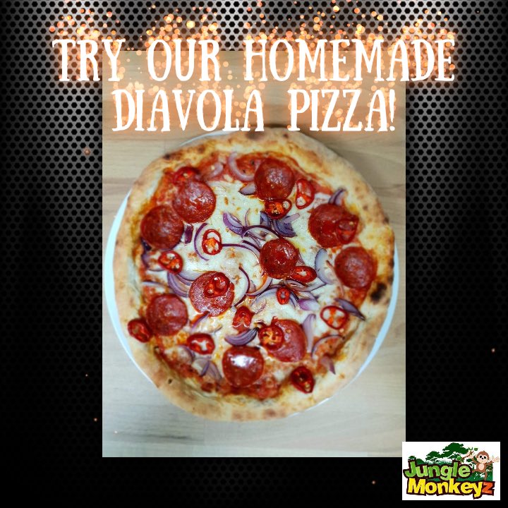 jungle_monkeyz's tweet photo. It’s almost #Lunchtime . If you are ready to try something new, join us for our delicious homemade Pizza Diavola! #pizza #homemade https://t.co/q7b7R3hs3J