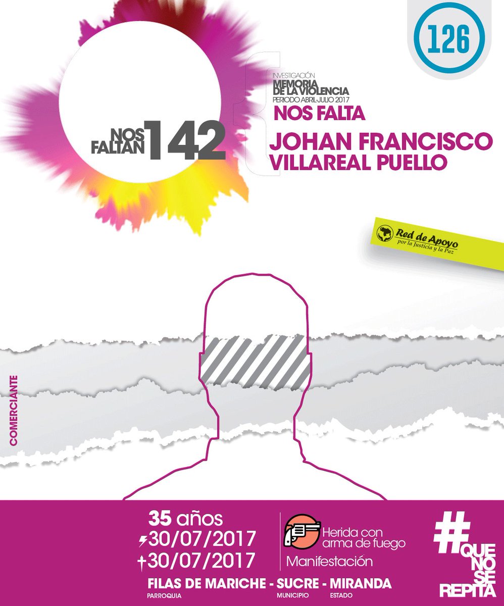 redapoyo's tweet photo. JOHAN FRANCISCO VILLAREAL PUELLO participaba en una caravana que celebraba el proceso de elecciones de la ANC y estando en una calle de El Winche llegó un grupo de motorizados disparando. Una de las balas lo impactó causándole la muerte #QueNoSeRepita https://t.co/uS5Yb9o0NO