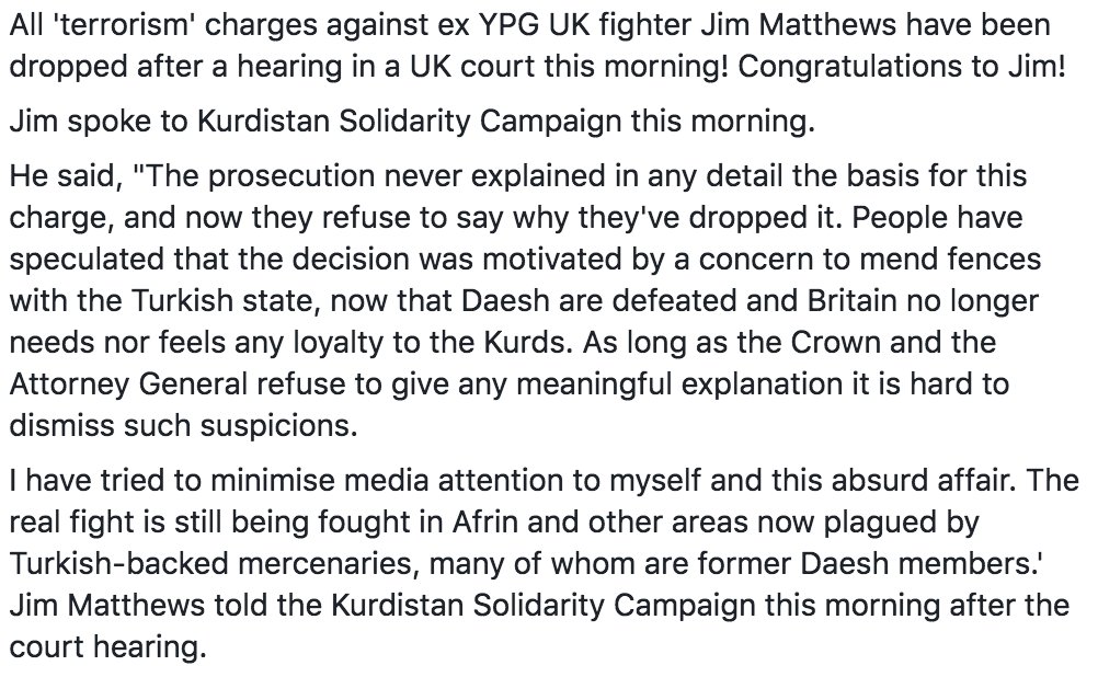 Jim Matthews spoke to <a href="/KurdsCampaign/">Kurdistan Solidarity Campaign</a> this morning on the attempt by the UK govt to criminalise solidarity with the Kurds heroic struggle against ISIS.