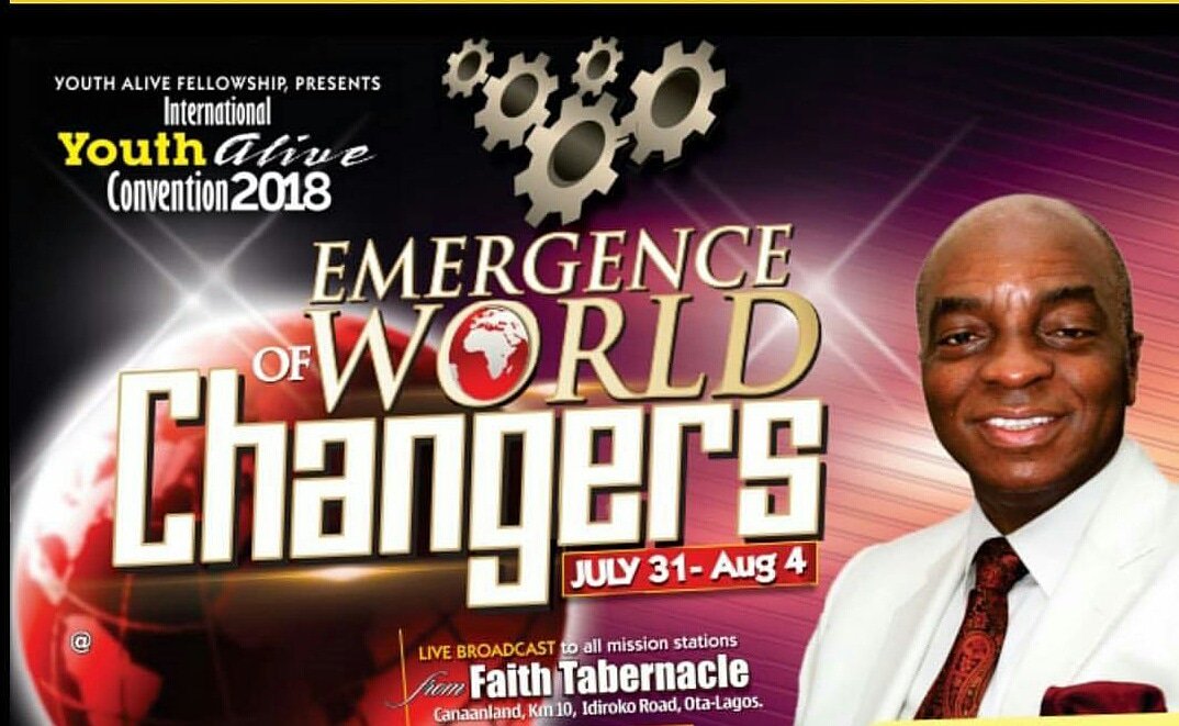 juwonray's tweet photo. The Annual Youth Alive Convention with theme ‘EMERGENCE OF WORLD CHANGERS’ will be holding from July 31st - August 4th and will be broadcast live from Canaanland.
#Juwonraymedia
#youthalive #worldchangers https://t.co/exdN7APenZ