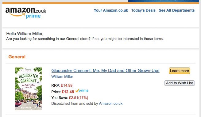 WilliamRMiller's tweet image. Funny how Amazon’s algorithm works as they know my name but don’t connect me with the author of the book they keep recommending I buy!! #gloucestercrescent