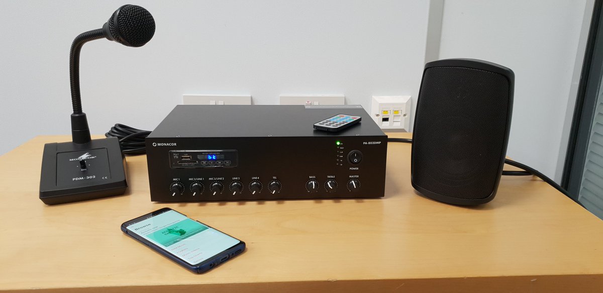 audio_volt's tweet photo. The @monacor_uk PA-803DMP is an ultra-compact Bluetooth Mixer Amplifier perfect for playing background music and making announcements in a small cafe, coffee shop, retail store, office or warehouse etc. 
https://t.co/Avbu1IHQwZ

#commercialaudio #cafemusic #mixeramplifier https://t.co/R3XXBzpFuc
