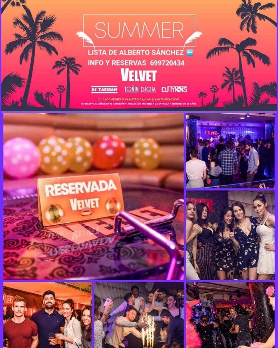 ListasVelvet1's tweet photo. La mejor Fiesta del verano en
🌟#DiscotecaVelvet🌟!
#Lista de Alberto Sánchez⬅
Info/reservas 699720434

#Madrid #Party #Summer #Discoteca #Gratis #Velvet #Internacionalparty #DeFiestaPorMadrid #ListasGratis #ListasVelvet #FiestaEnMadrid
#Rrpp #RrppVelvet #VelvetRrpp 
#myhyv https://t.co/sahvkQcmNI