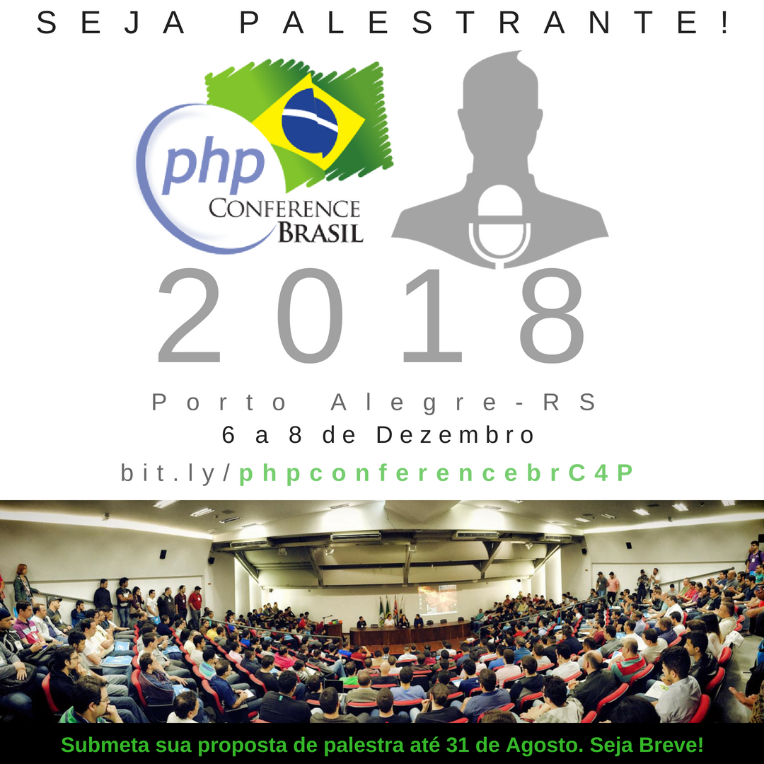 code_squad's tweet image. PHP Conference Brasil 2018 (13 anos) seja palestrante deste evento, compartilhe seu conhecimento! call4paperz.com/events/php-con… #phpconferencebr #callforpapers # #php