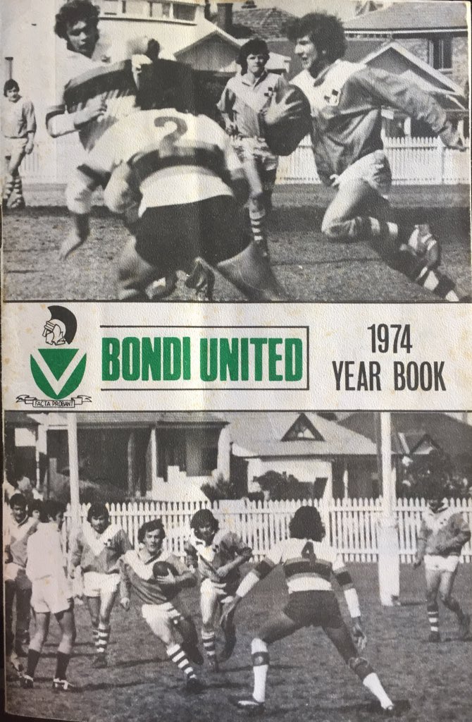 Alright before #retroround fades I gotta share this from @BondiUnited yearbook 1974 featuring Rick Cronk the father of @sydneyroosters Cooper Cronk! He has the ball in both photos. #nrl #eaststowin