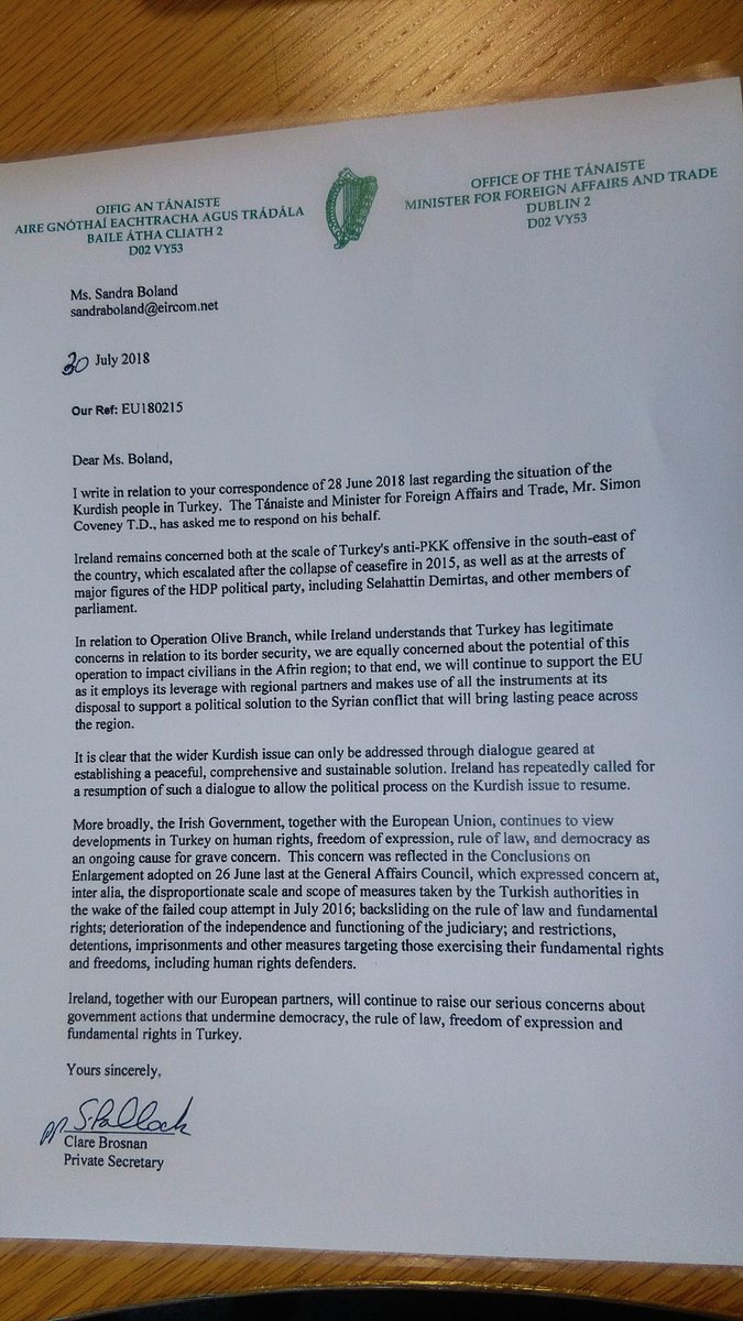 ReserveBlog's tweet image. Response on the Kurdish situation from the Office of the Tanaiste, Minister for Foreign Affairs and Trade, Dublin 2, Ireland.