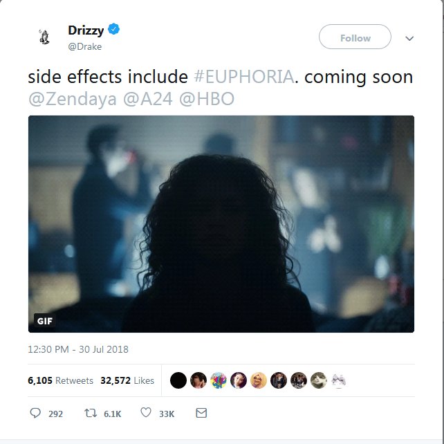 Champagne Papi is back at it with yet another project! <a href="/HBO/">HBO</a>'s upcoming series “Euphoria” staring @zendaya has announced that Drake will serve as executive producer. Congratulations <a href="/Drake/">Drizzy</a> and Zendaya!
