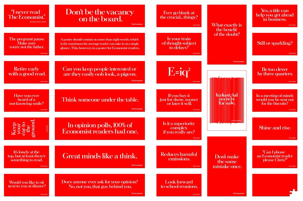 ReadMeLKP's tweet photo. Lots of wonderfully written posters for The Economist. Happy days. https://t.co/r93GhwV6FD