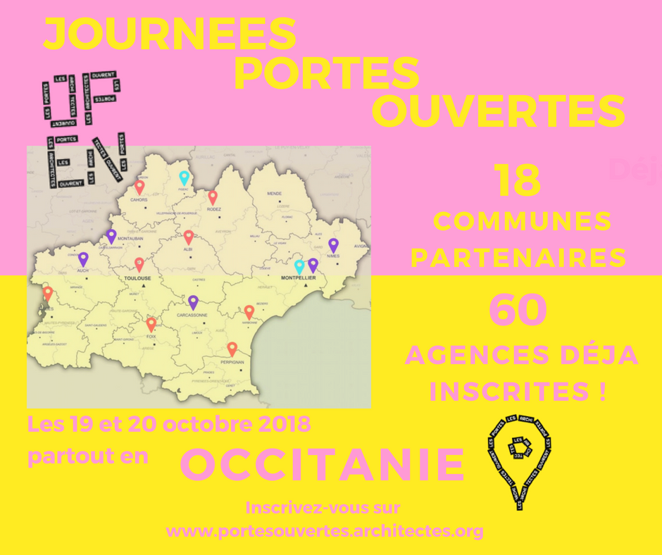 📣 INFO #JPOARCHI2018
Déjà plus de 60 agences inscrites en Occitanie !
Vous souhaitez y participer ? Inscrivez votre agence sur 
👉 portesouvertes.architectes.org 
#teamarchi @JPO_Architectes <a href="/JNArchi/">Journées nationales de l'architecture</a>