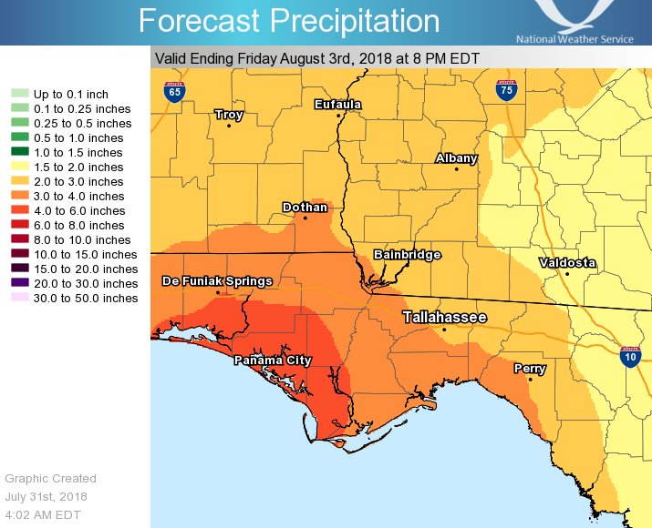 DHCEMA's tweet image. Good morning partners,

The area will remain in a wet pattern with high rain chances through the remainder of the week and this will lead to our main threat this week - the potential for isolated, minor flooding.