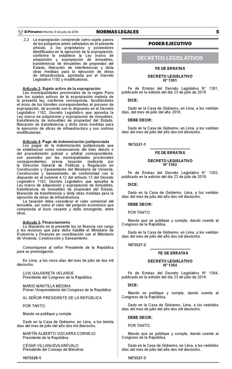aquintanillach_'s tweet photo. ¡TRIUNFO DE TODO PUNO!
Hoy se publicó en el @DiarioElPeruano la Ley N° 30834, que declara de Necesidad Pública la ejecución del Proyecto “Sistema de Tratamiento de las Aguas Residuales de la Cuenca Del Lago Titicaca” y autoriza la expropiación de inmuebles. #PTARS https://t.co/xsdu9WXGTB