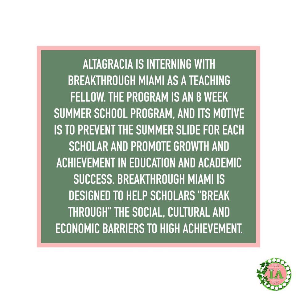 This summer Soror Altagracia Marte is using the power of education to make an impact on Miami's youth. She extended her service to the leaders of the next generation. Thank you for being what the world needs more of! 📚📝💕#ServiceToAllMankind #ILoveit #aka1908 #travelingtuesday