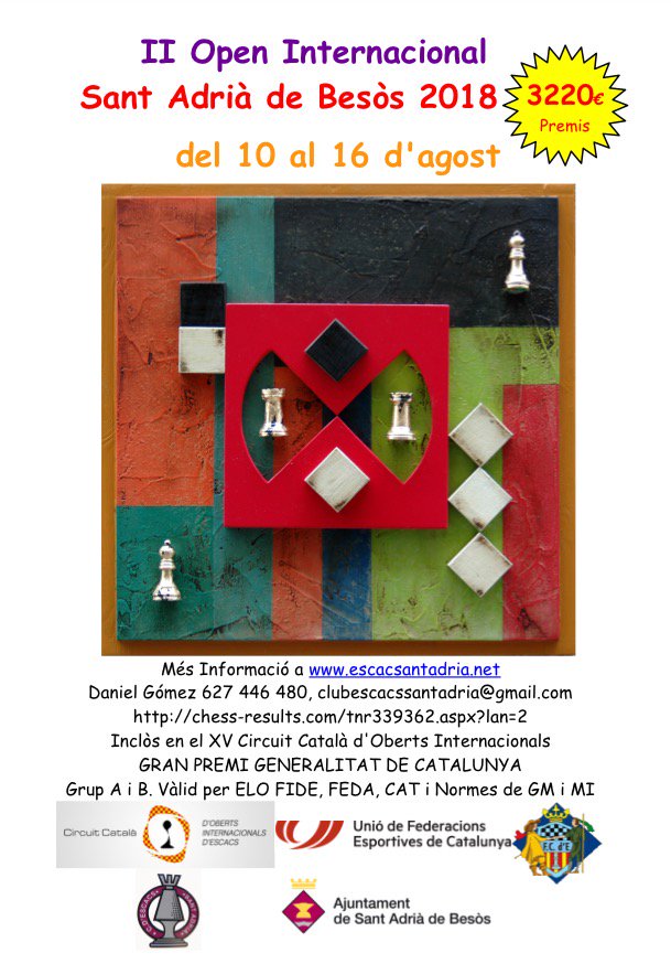 Ja hi ha inscrits de 20 països diferents. <a href="/escacssantadria/">Escacs Sant Adrià</a> un altre orgull per a #SantAdria <a href="/HugoFerrerSaez/">HugoFerrerSaez</a> <a href="/AjSantAdria/">Ajuntament SantAdrià</a> <a href="/esportcat/">Esports</a> <a href="/EsportsUPC/">Servei d'Esports UPC</a> <a href="/Olvidofast/">Olvido F.</a> <a href="/JuaniPerezS/">Jupe</a>