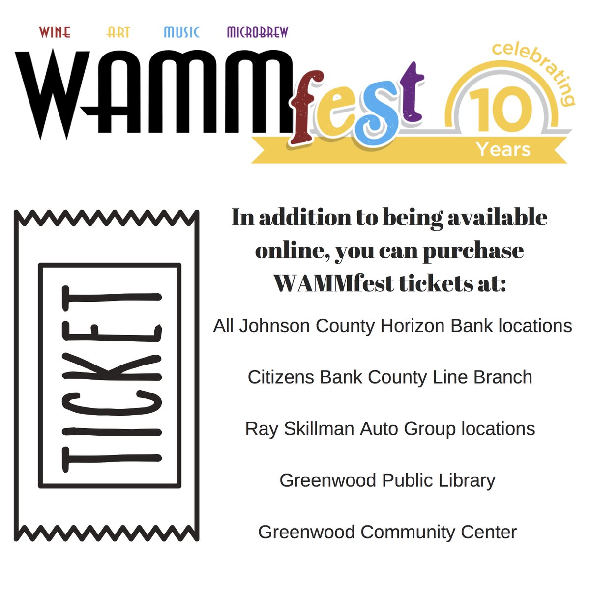 WAMMfestIN's tweet image. In addition to being available online, you can purchase #WAMMfest18 tickets at these locations!
