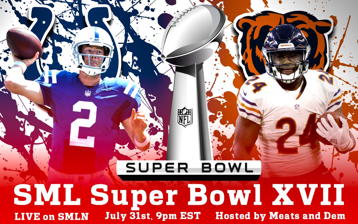 SMLNetwork_'s tweet image. TONIGHT! Join Meats and Dem in the booth as the Colts take on the Bears in #SMLSuperBowlXVII! The final game of Madden 18! #SMLPlayoffs