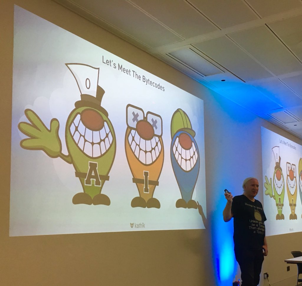dylanbeattie's tweet image. It’s the inaugural @skillsmatter #codematters meetup here @CodeNodeUK! First up it’s the inimitable @kittylyst introducing us to some of his favourite Java bytecodes.