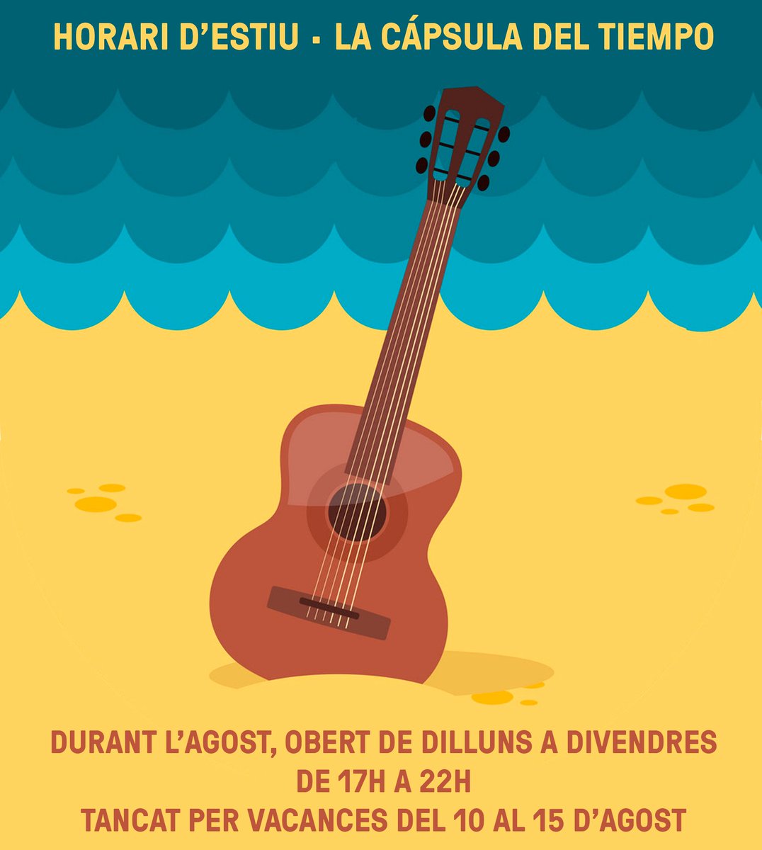 Obert durant l'agost en horari reduït (dilluns a divendres de 17h a 22h) menys del dia 10 al 15, que tindrem tancat per descansar tot l'equip i agafar forces per la nova temporada 
😎  🌴  🏖️