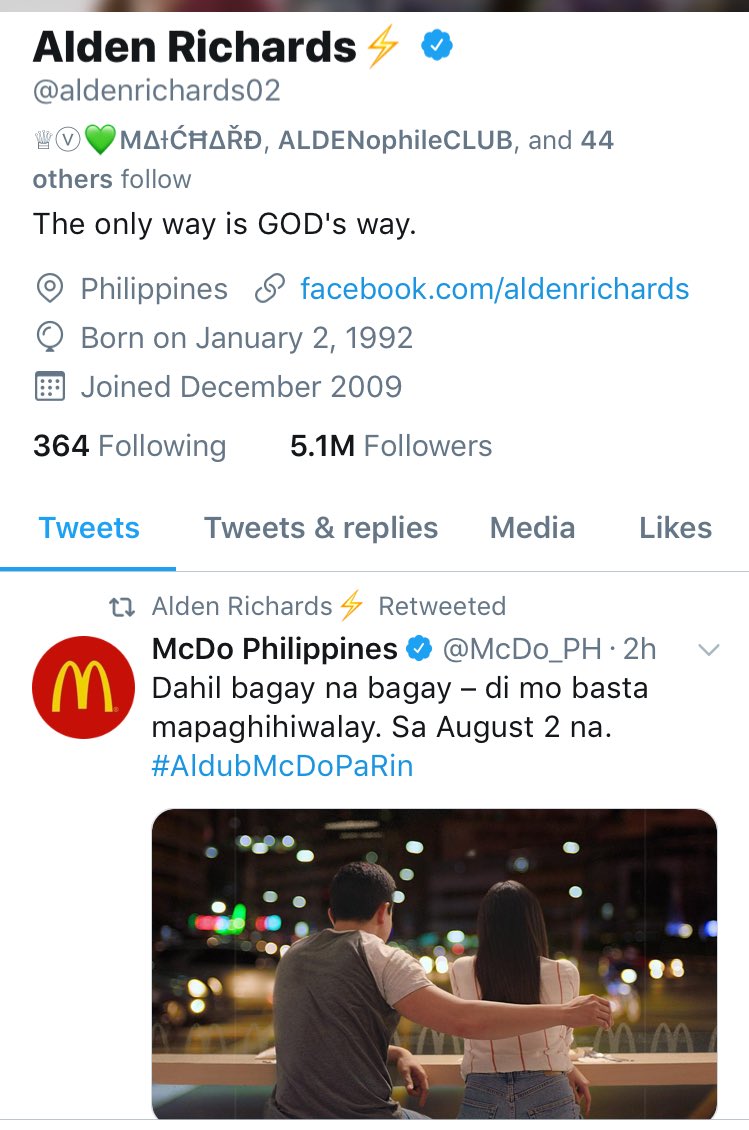 leyah_q's tweet photo. To BNs: He retweeted.

“Hindi nyo basta mapaghihiwalay.”

ITAGA NYO SA BATO.😌

#ALDUBMcDoPaRin 🙌🏼 https://t.co/aV5j3kPkY7