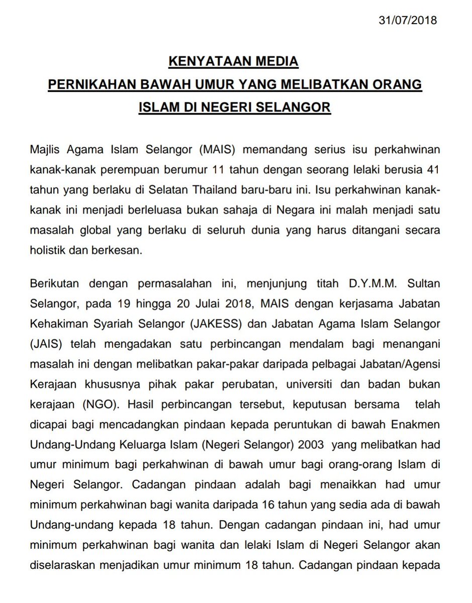 Hannah Yeoh On Twitter Daulat Tuanku Mais Moves To Amend Minimum Age For Marriage From 16 To 18 Selangor Leads