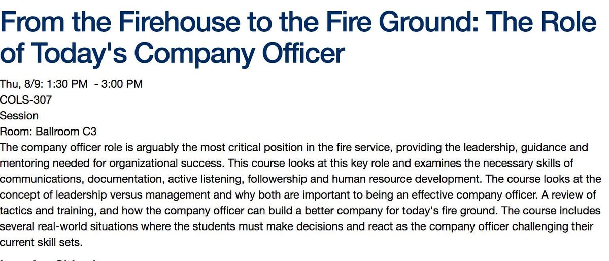 Join me in Dallas at <a href="/FireRescueIntl/">Fire-Rescue Int'l</a> as we talk the important role company officer’s play in today’s fire service.<a href="/CompanyOfficers/">IAFC Company Officer</a> <a href="/IAFC/">IAFC</a> <a href="/FireInstructors/">ISFSI</a>
