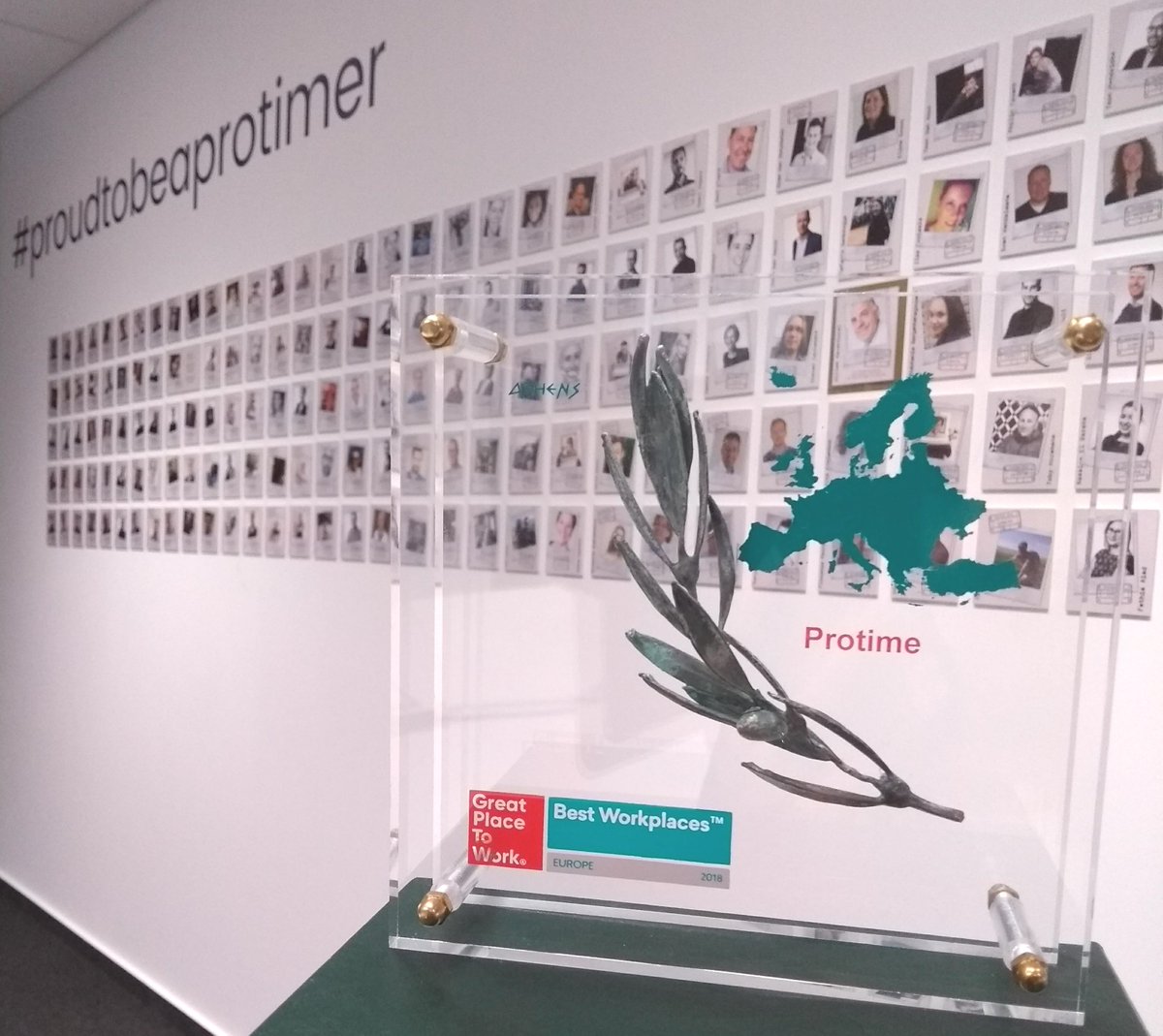 ProtimeEU's tweet photo. A little olive branch flew in today, all the way from Athens, to award all of our amazing Protimers for making Protime a Great Place To Work Europe! #proudtobeaprotimer #companyculture #goals https://t.co/39roCo821g
