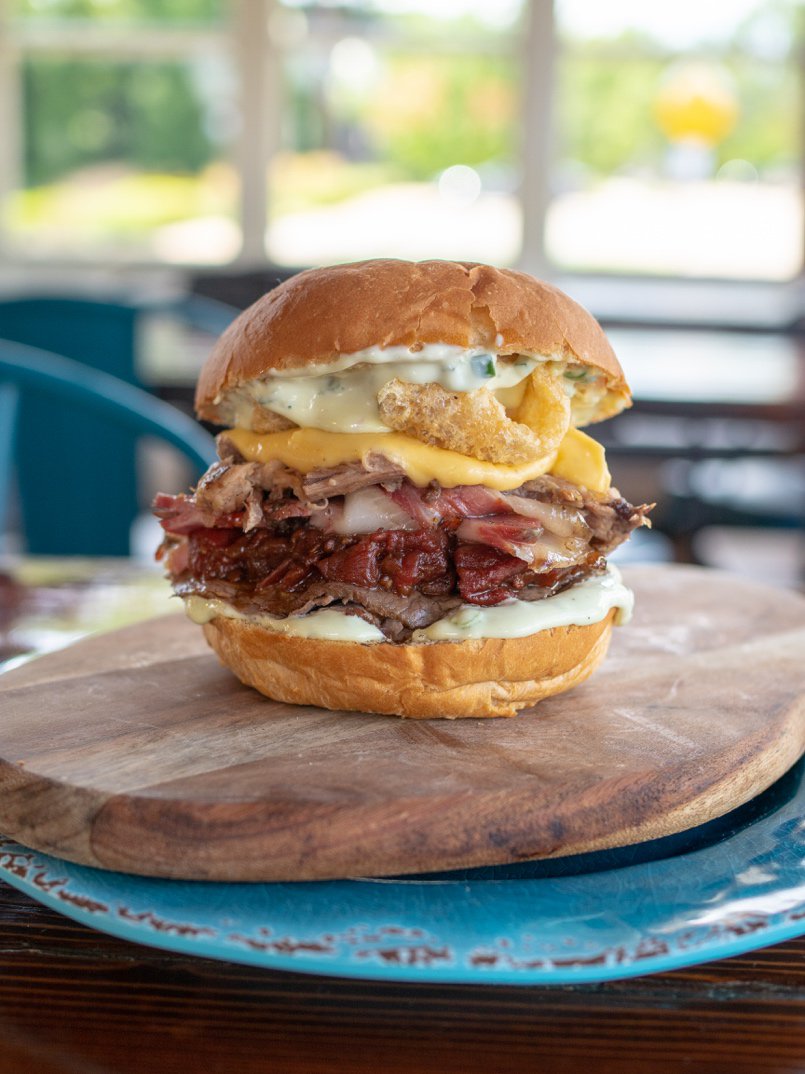 stlmag_dining's tweet image. Beginning tomorrow at Bolyard's and avail thruout August—behold The Beastwich—jalapeño aioli, roast beef, smoked tomato relish, pulled pork, porchetta di testa, beer cheese, pork  rinds... is "a showcase of everything that we do, and it’s a monster,” says owner Chris Bolyard.