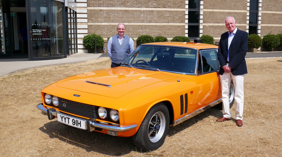 BMMuseum's tweet photo. NEW at the @BMMuseum. A 1970 #JensenFF series II painted in the distinctive colour, Mango.
This vehicle is on loan from The Jensen Museum, whose Curator, Ulric Woodhams, is pictured with the car along with the @BMMuseum's Curator, Stephen Laing @CandSCmagazine #classiscar https://t.co/gQnJwDapl2