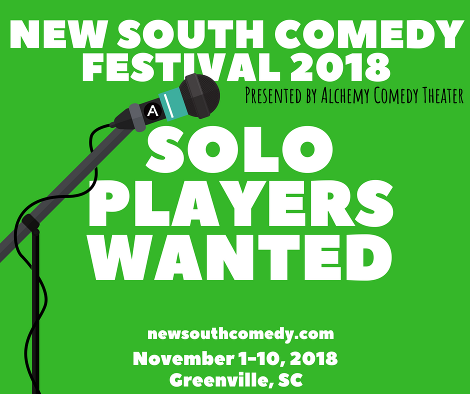NewSouthComedy's tweet photo. For the first time at NSCF we are building a Festival Ensemble Team, featuring solo performers from across the country! To be considered for this special edition team (coached by one of our veteran Alchemy coaches!), submit to New South as a solo performer! #NSCF2018 #LOLGVL https://t.co/6klqBPfU8j