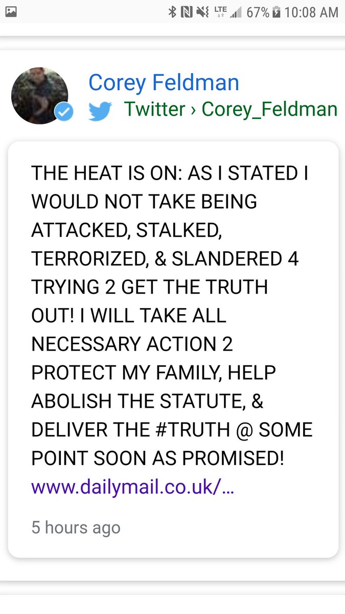 vexed_vybz's tweet photo. " Deliver the #truth @ some point soon as promised " ok hero been waiting 10months !! Lol
i get it now.. i get how Corey Feldman can make stupid claims about the lapd investigating his nonsense.. Corey Feldman has a Brother in the LAPD.. lol lol this makes everything clear now.. https://t.co/vzd0JgDG5r