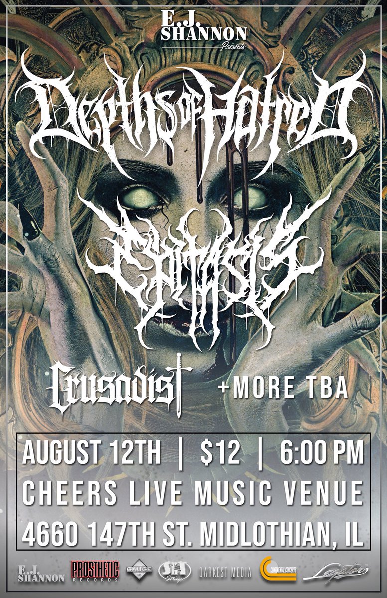 ejpresents's tweet image. August 12th at Cheers

@DepthsOvHatred, @HIVEMETAL, Epitasis, @deathonfire666, @Purgechicago, Crusadist