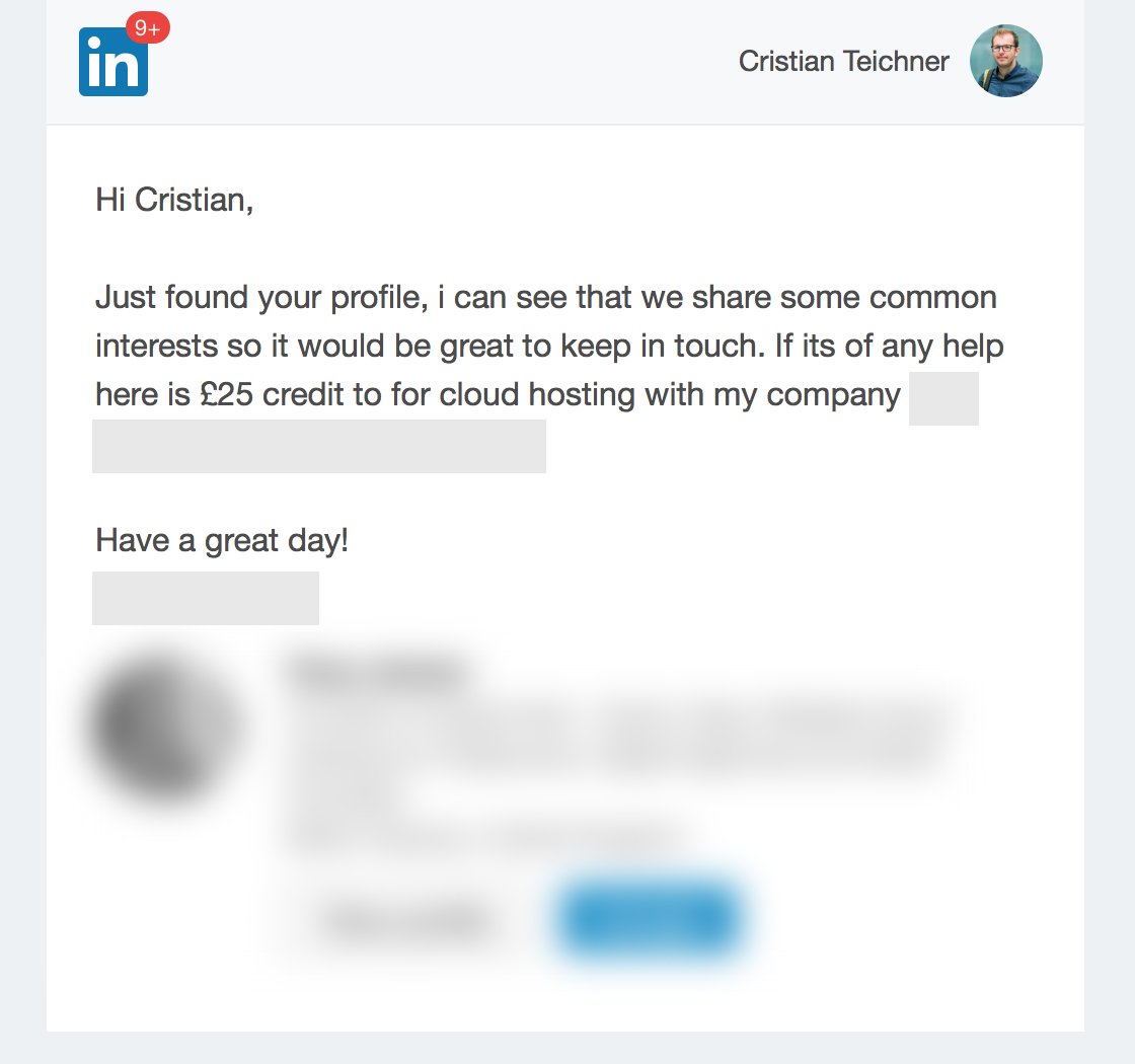 helloteichner's tweet image. Now this is some next level LinkedIn spam..
