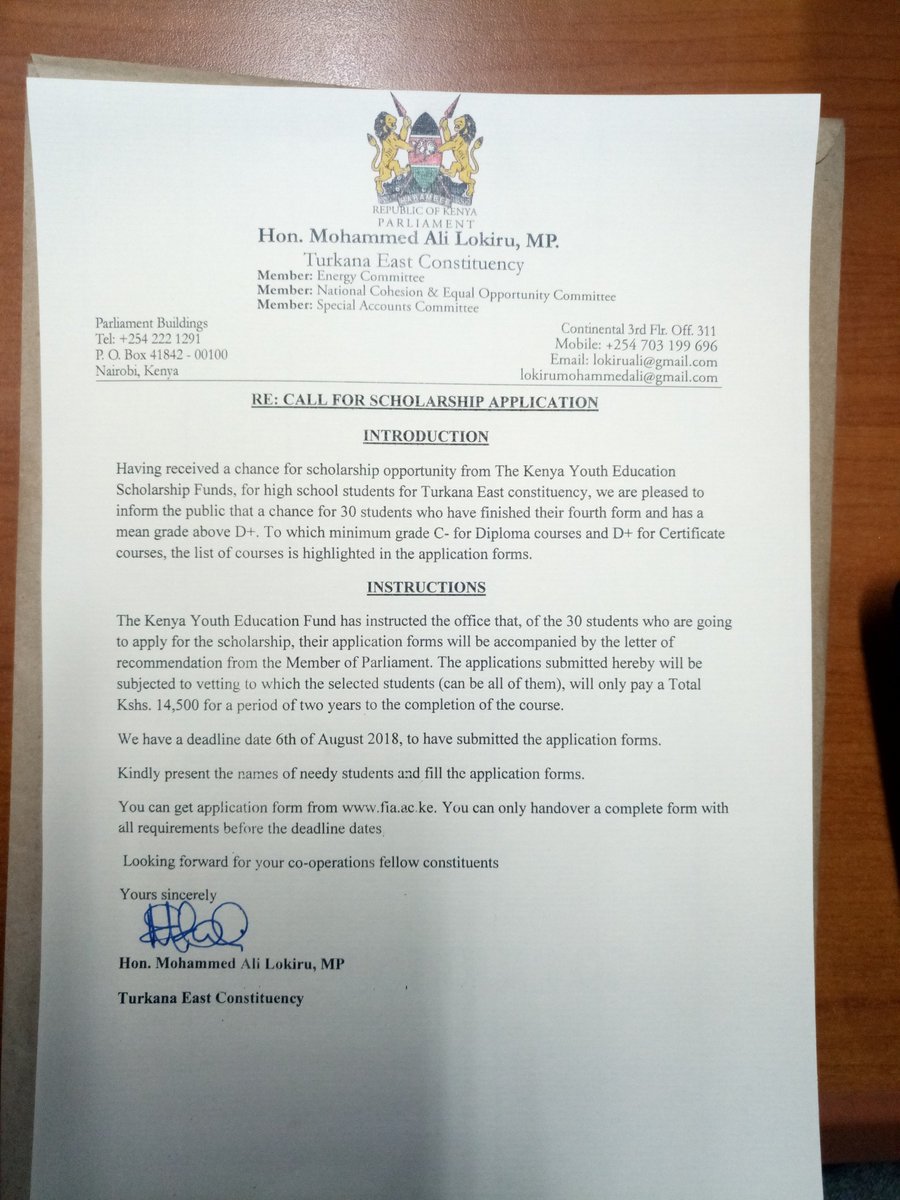 AliLokiru's tweet photo. Hello, Turkana East, The Kenya Youth Education Scholarship Fund, has offered us an opportunity for scholarship to 30 students with grade above D+, and shall undergo vetting. You can get the form through https://t.co/4Cdem7m0Qq. 
NOTE: Deadline 6th August 2018 https://t.co/5sV53u2YsB