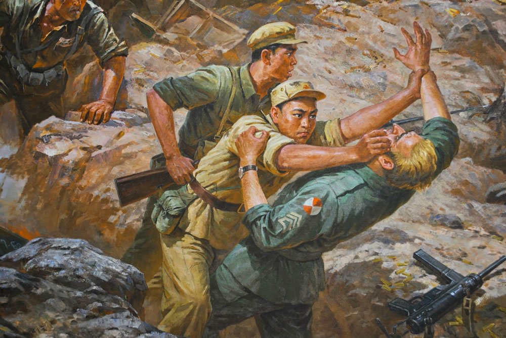And here's another: Jon McNaughton painting on one side, and North Korean state "art" on the other.  https://hapskorea.com/photos-exclusive-look-inside-north-korea/